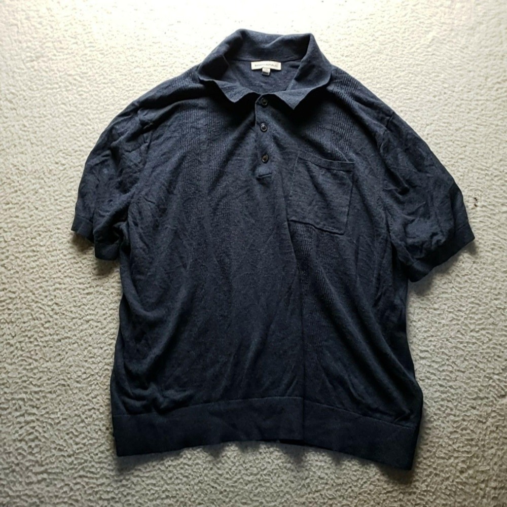 Banana Republic Polo Shirt Mens 2XL Blue Linen Cotton Short Sleeve Knit Top